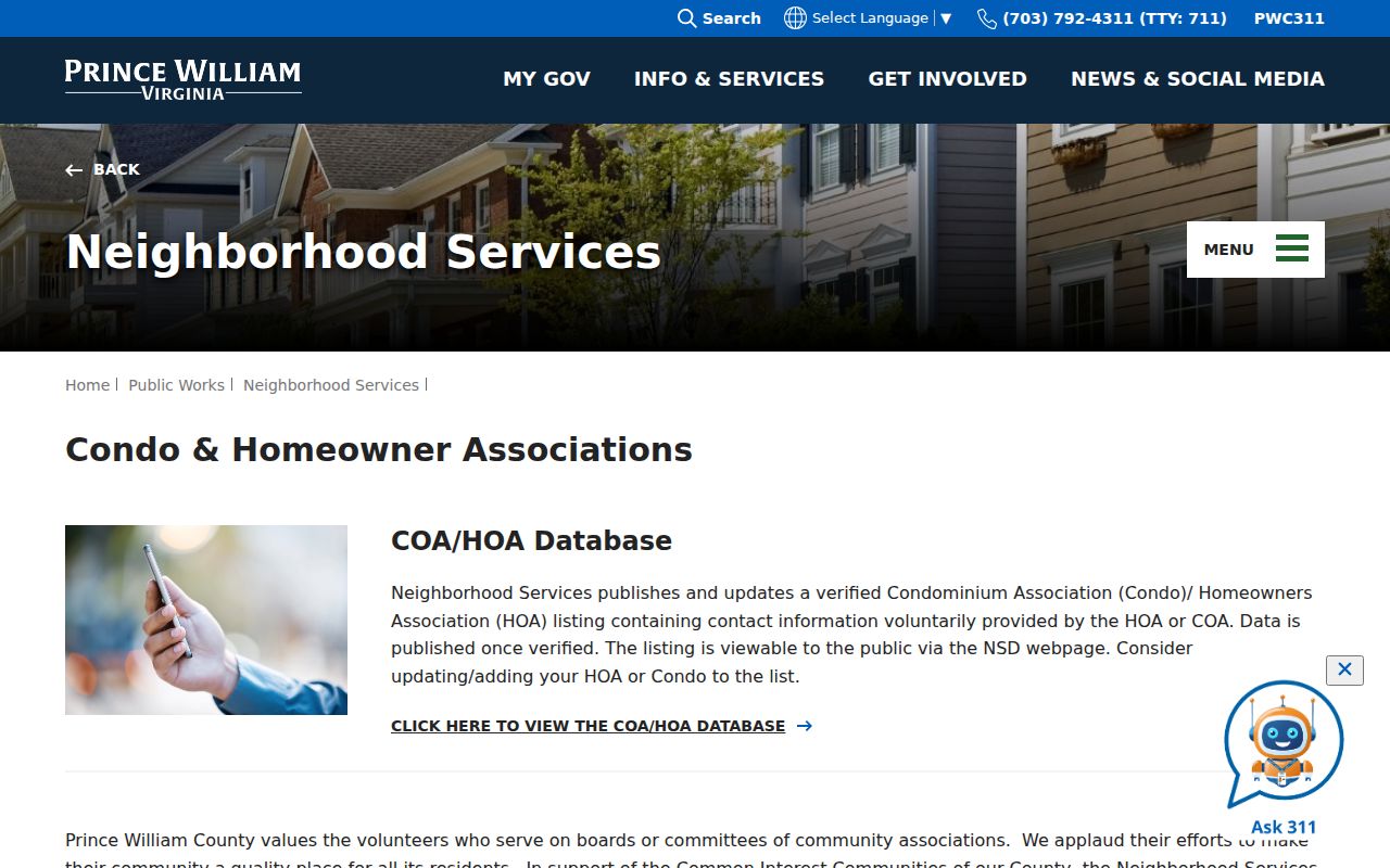 Dale City neighbors County HOA and condominium association information