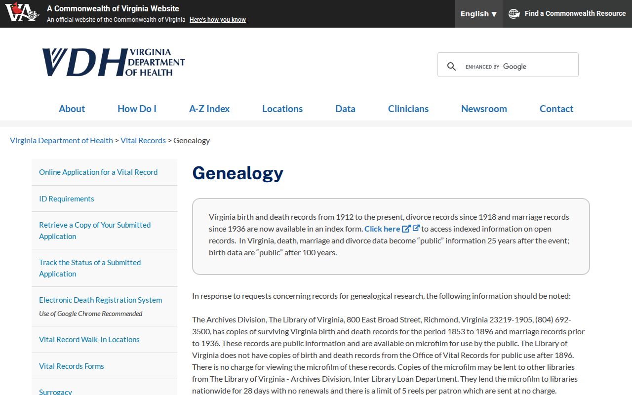 Dale City previous residents Virginia vital records genealogy access