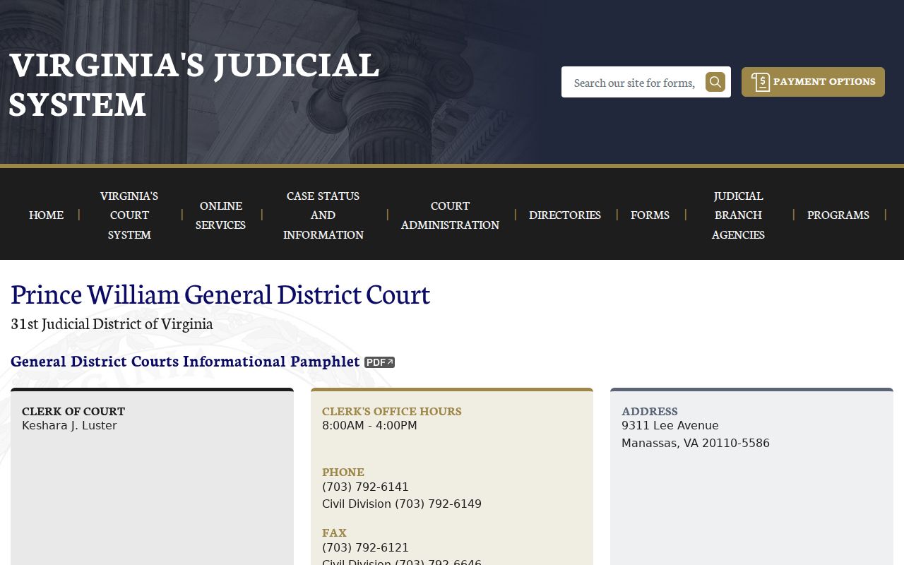 Dale City resident lookup Prince William General District Court information page