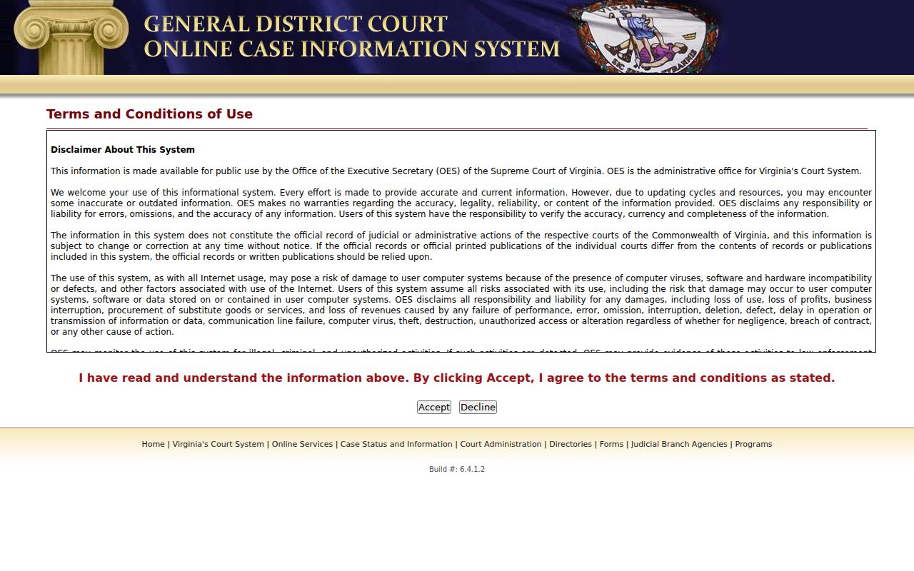 Dale City resident lookup Virginia General District Court case search screen