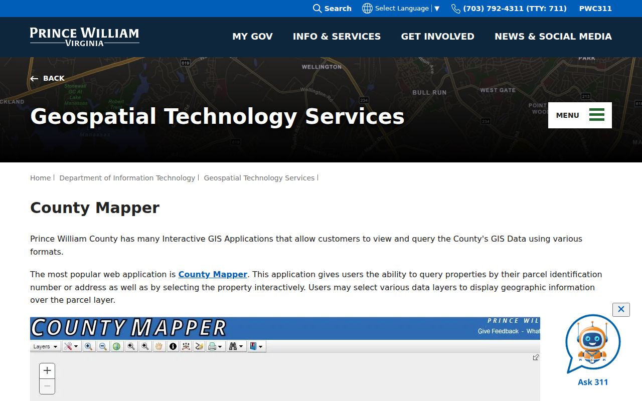 Dale City street directory County Mapper address search instructions