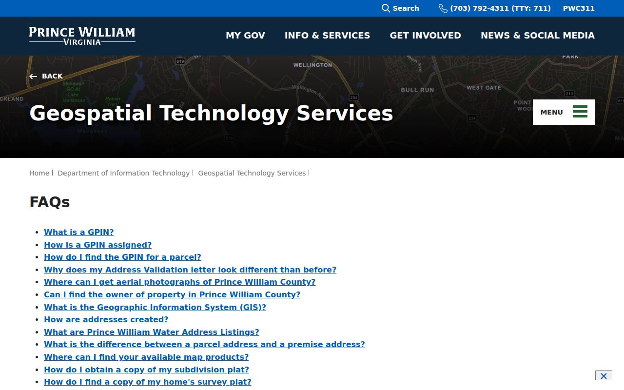 Dale City street directory GIS GPIN and address assignment guidance
